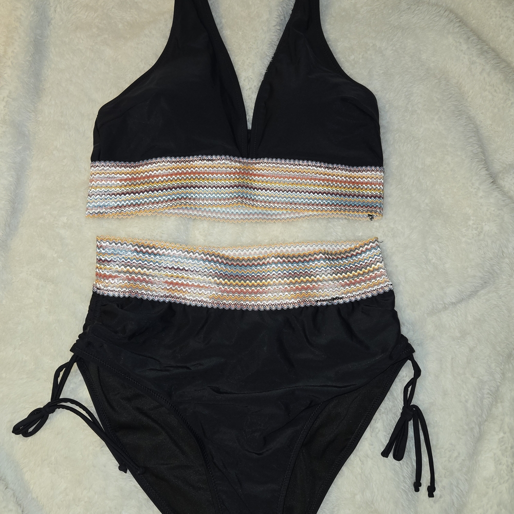 Black and Multicolor Women's Bikini Set